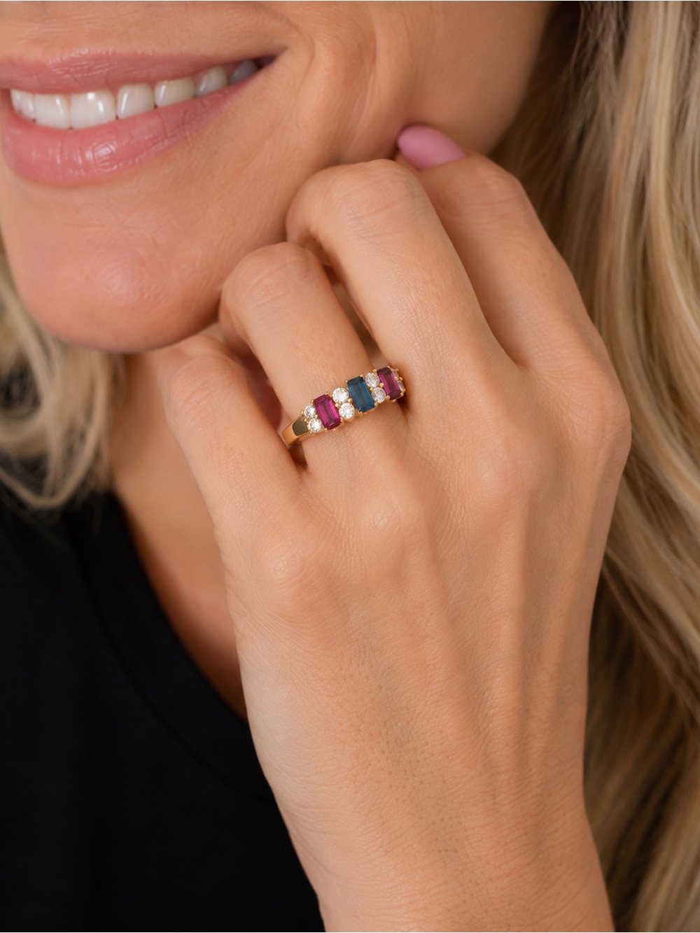 Beautiful Multi-color Stone Gold-Tone Ring with Swarovski Crystals - Picture 2 of 14